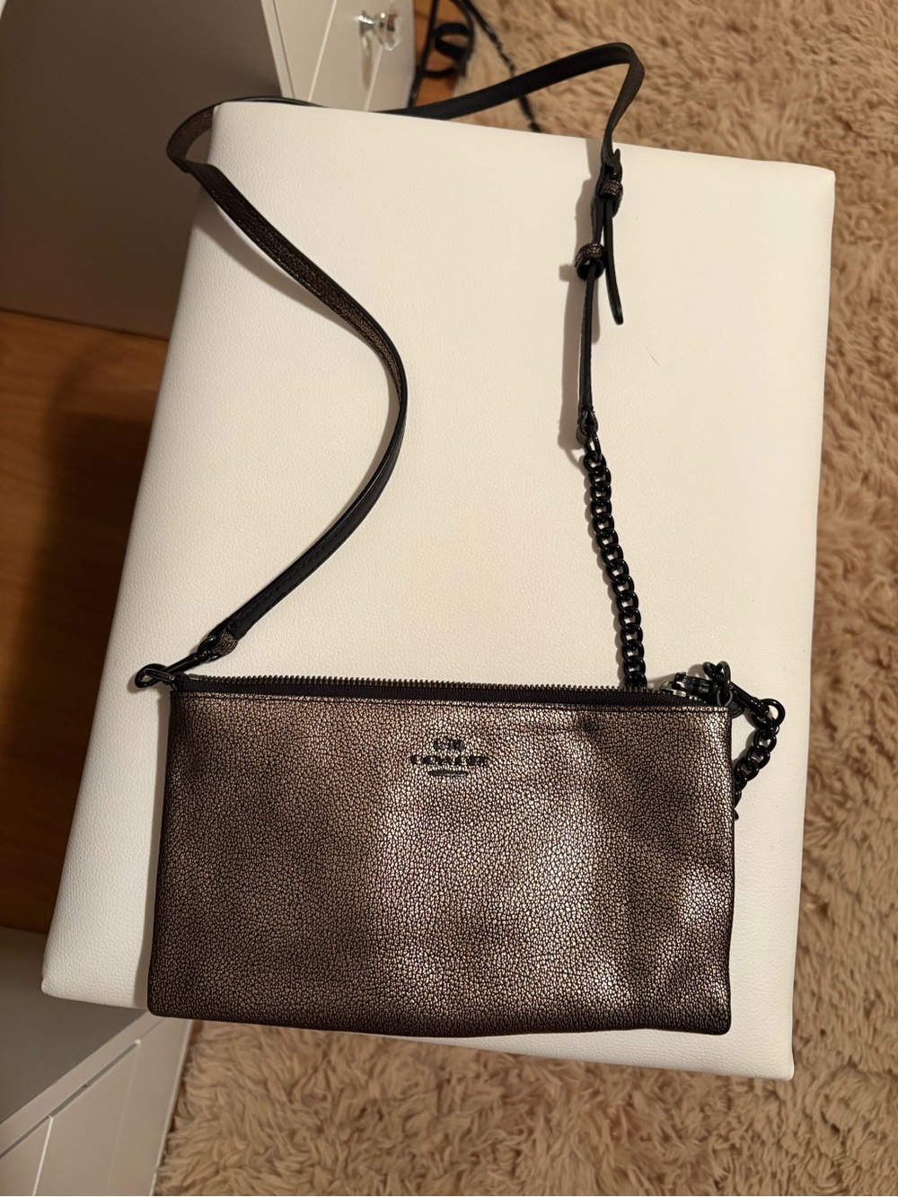 Coach Metallic Bronze Pebbled Leather Crossbody